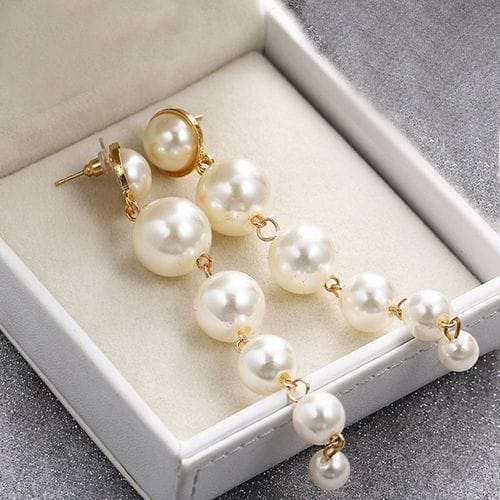 Classic Gold-Plated Long Pearl Drop Earrings