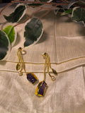 Gold-Plated Amethyst Stone &amp; Pearl Earrings