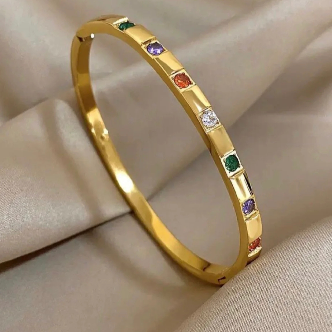 Regular-Size High-Quality Bracelet with Multicolor Gemstones – 18K Gold Plated, Anti-Tarnish