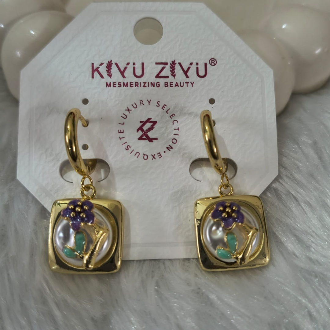 Floral Pearl Drop Earrings – 18K Gold Plated