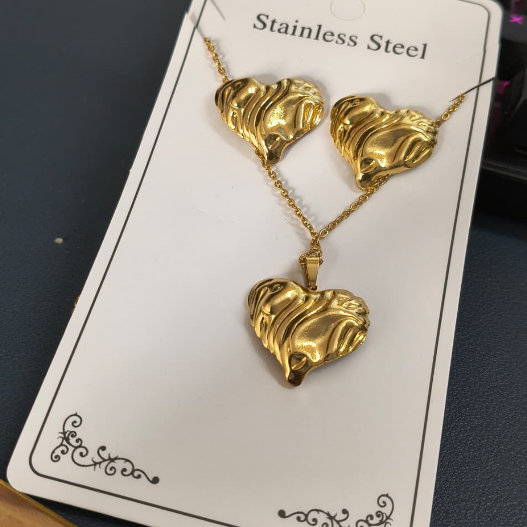 Heart Charm Jewelry Set – Necklace &amp; Earrings High Quality • Anti-Tarnish • 18K Gold Plated